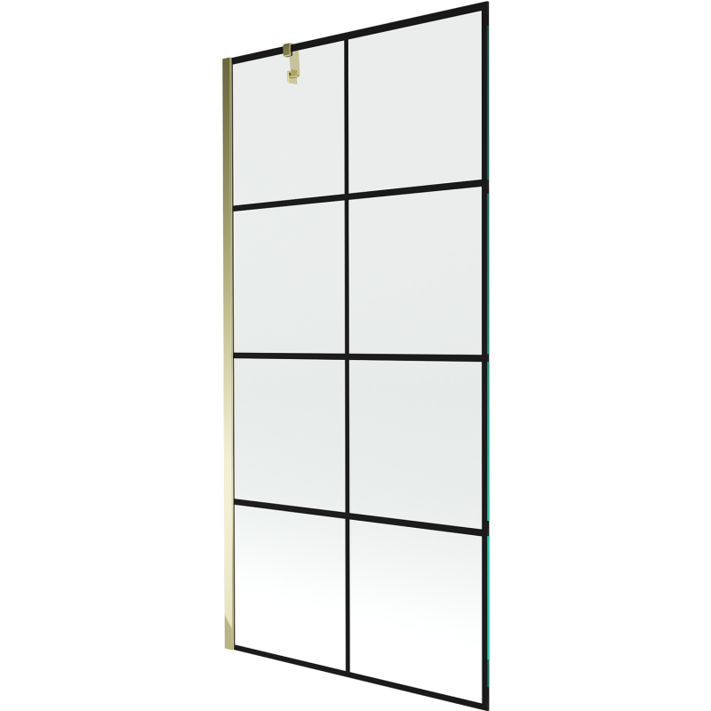 Mexen Next душ-екран 1-крилен 90 x 150 см, черна решетка, златист - 895-090-000-00-77-50