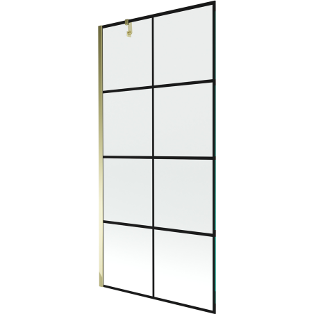 Mexen Next душ-екран 1-крилен 90 x 150 см, черна решетка, златист - 895-090-000-00-77-50