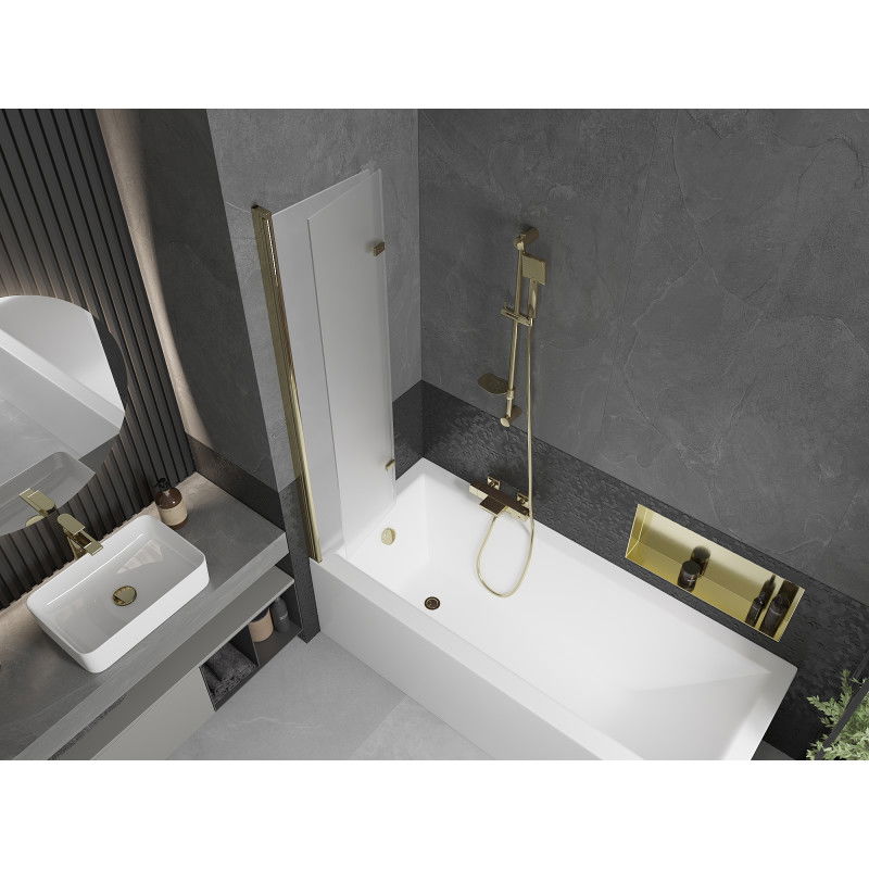 Mexen Castor двукрилен параван за вана 80 x 150 см, матиран, златист - 892-080-002-50-30