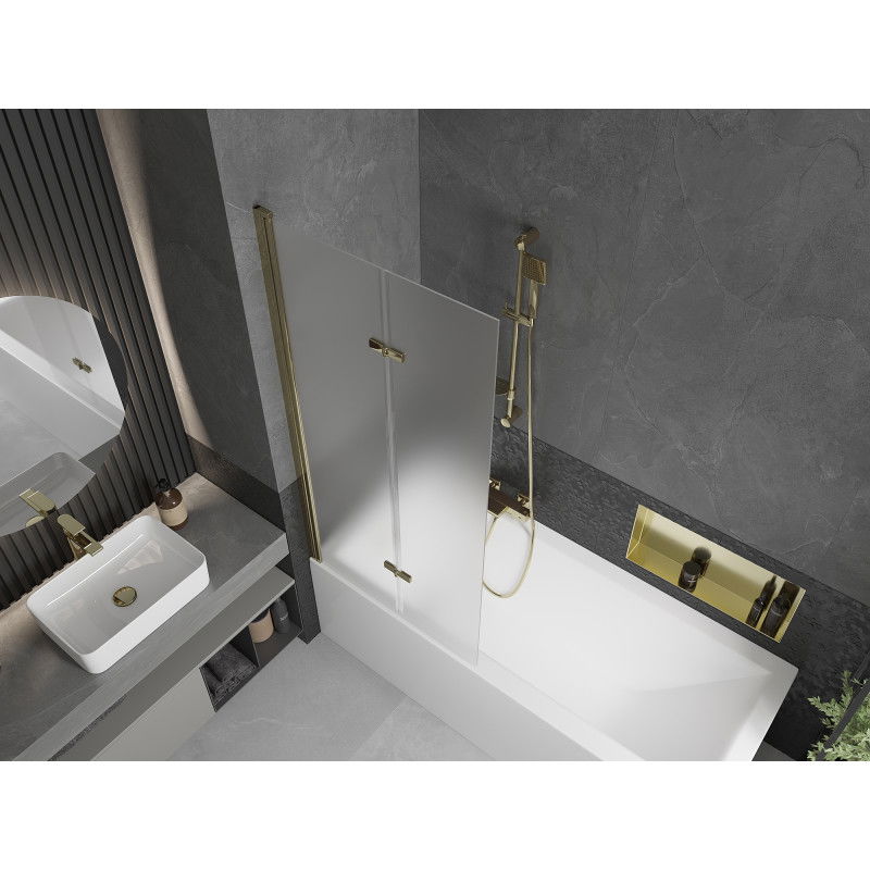 Mexen Castor двукрилен параван за вана 80 x 150 см, матиран, златист - 892-080-002-50-30