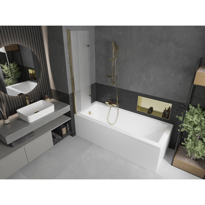 Mexen Castor двукрилен параван за вана 100 x 150 см, матиран, златен - 892-100-002-50-30