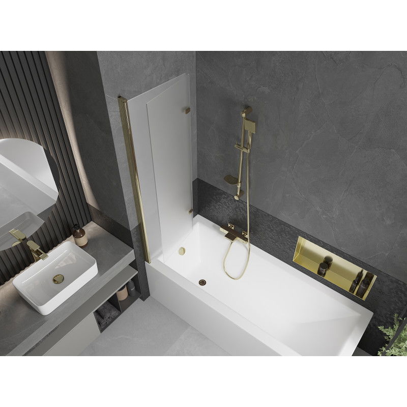 Mexen Castor двукрилен параван за вана 100 x 150 см, матиран, златен - 892-100-002-50-30