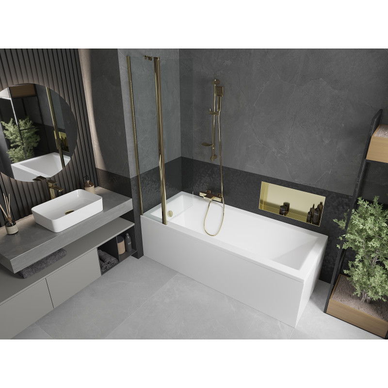 Mexen Flip параван за вана от 2 части 80 x 150 см, прозрачен, златист - 894-080-101-50-00