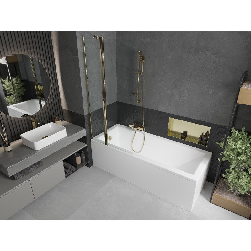 Mexen Flip параван за вана от 2 части 80 x 150 см, прозрачен, златист - 894-080-101-50-00