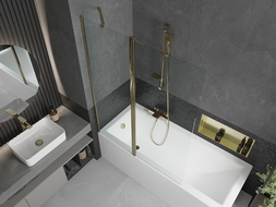 Mexen Flip параван за вана 2-крилен 120 х 150 см, прозрачен, златен - 894-120-101-50-00