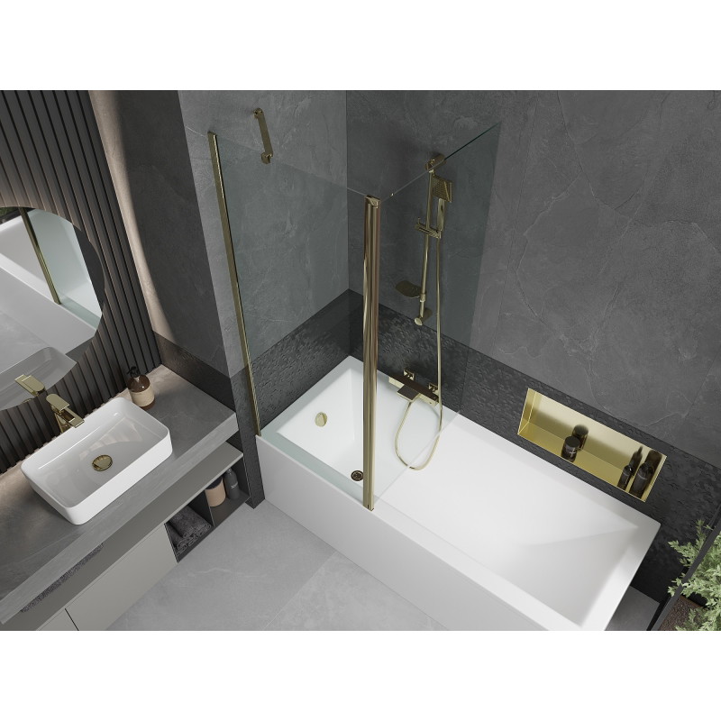 Mexen Flip двукрилен параван за баня 140 x 150 см, прозрачен, златен - 894-140-101-50-00