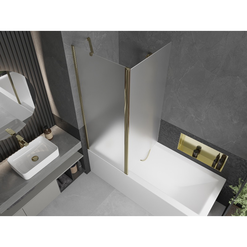 Mexen Flip двукрилен параван за вана 140 x 150 cm, скреж, златен - 894-140-101-50-30