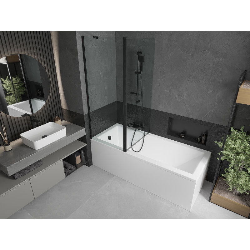 Mexen Flip параван за вана 2-крилен 140 x 150 cm, прозрачен, черен - 894-140-101-70-00