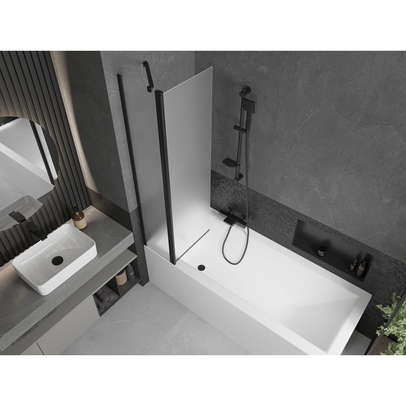 Mexen Flip параван за вана 2-крилен 80 x 150 см, матиран, черен - 894-080-101-70-30