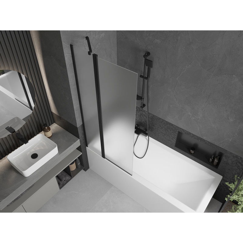 Mexen Flip параван за вана 2-крилен 80 x 150 см, матиран, черен - 894-080-101-70-30