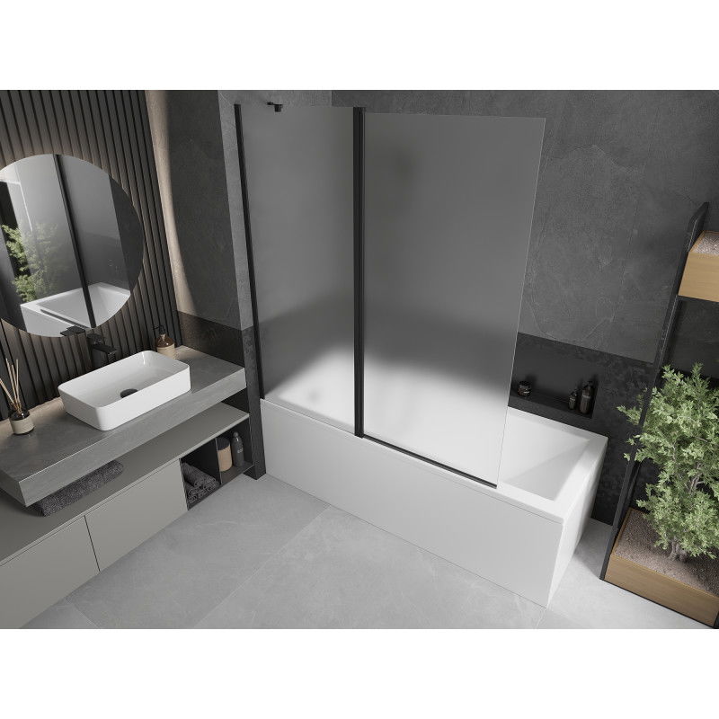 Mexen Flip двукрилен параван за вана 140 x 150 см, матирано, черен - 894-140-101-70-30