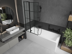 Ревизирайте параван за вана Mexen Flip 2-крилен 80 x 150 см, черна решетка, черен - 894-080-101-70-77