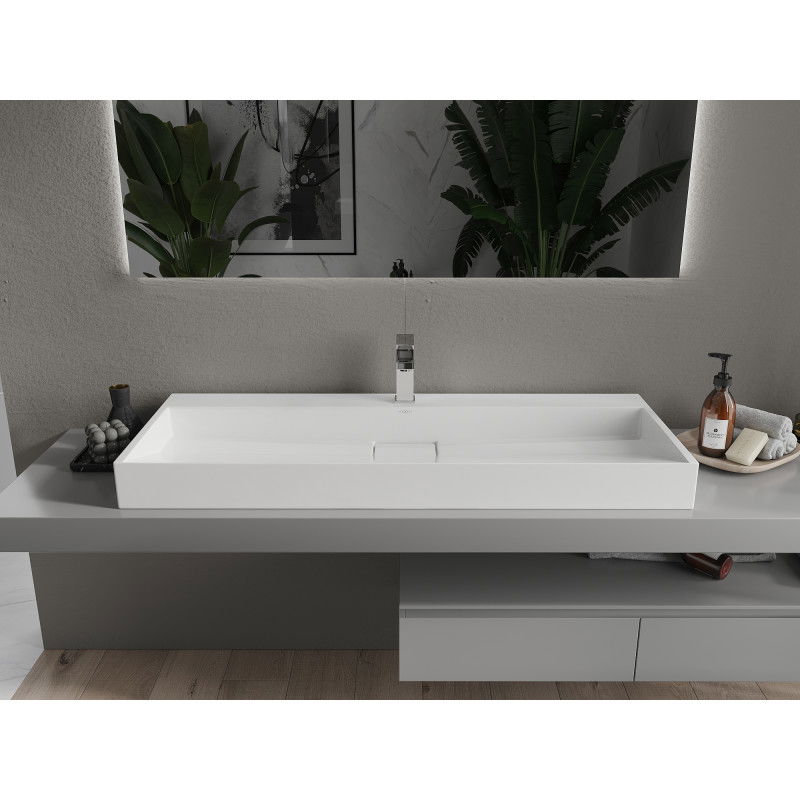 Mexen Ava конзолна мивка от конгломерат 1/O 120 x 46 cm, бяла - 23011201