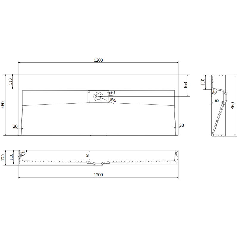 Mexen Ava умивалник за плотове от конгломерат B/O 120 x 46 см, бял - 23011200