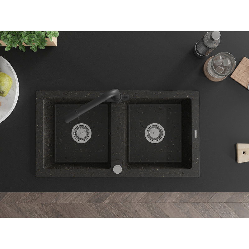 Mexen Mario гранитна кухненска мивка с 2 отделения с кухненски смесител Duero,