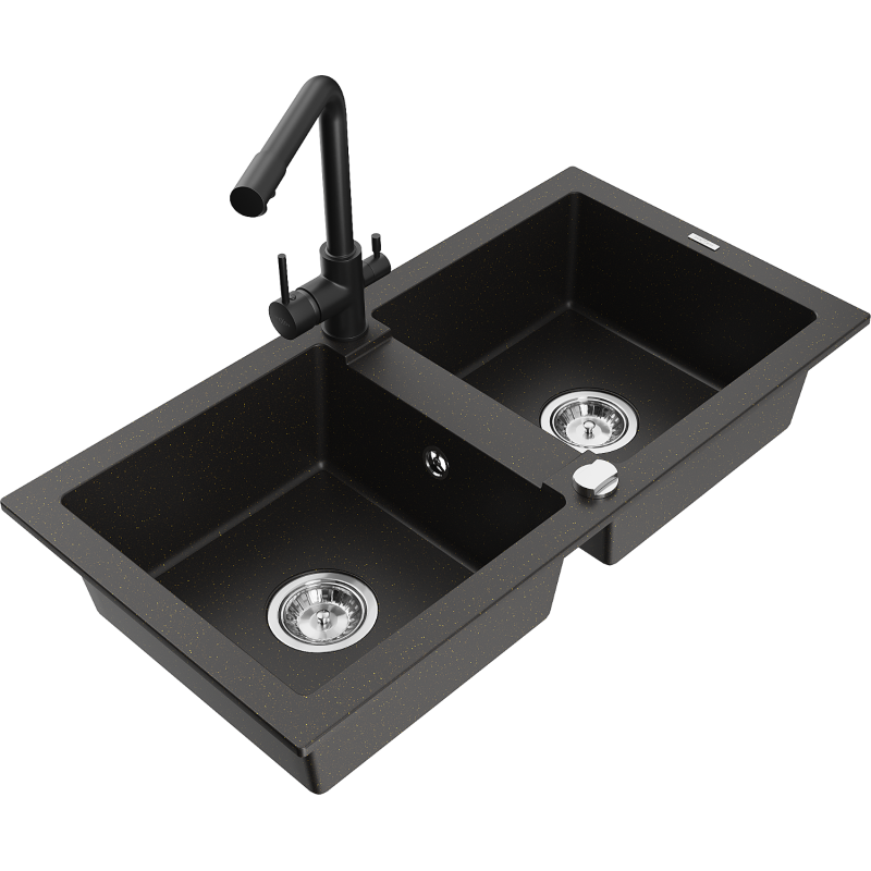 Mexen Mario гранитна кухненска мивка с 2 отделения с кухненски смесител Duero,