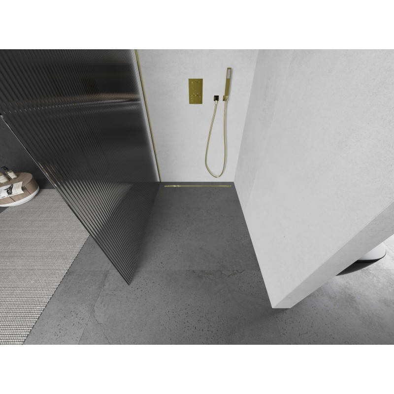 Mexen Kioto душ преграда Walk-in 90 x 200 cm, райета 8 мм, злато - 800-090-101-50-09