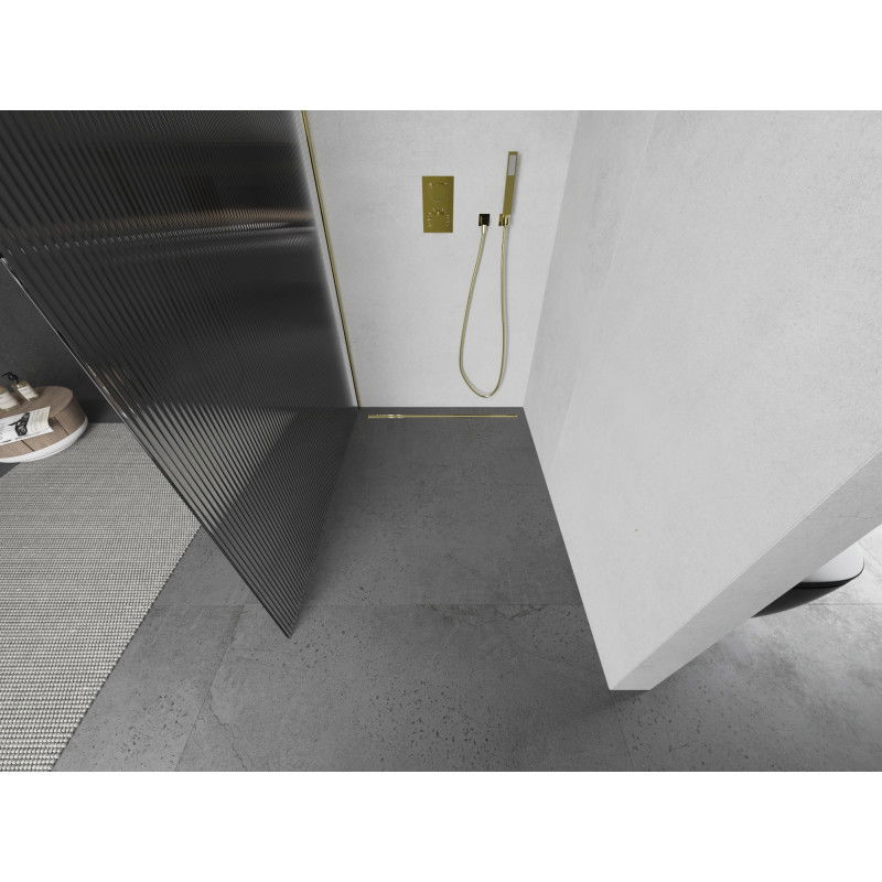 Mexen Kioto стена за душ Walk-in 140 x 200 cm, ивици 8 mm, златна - 800-140-101-50-09