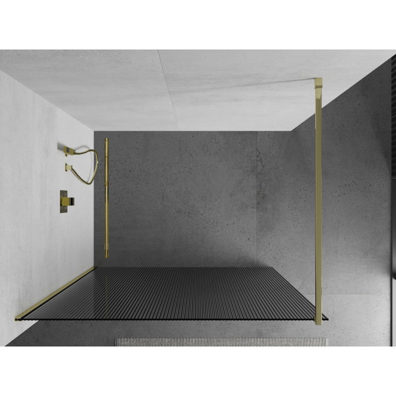Mexen Kioto стена за душ Walk-in 140 x 200 cm, ивици 8 mm, златна - 800-140-101-50-09