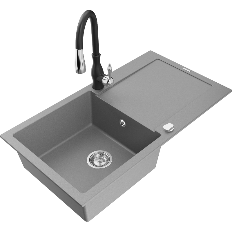 Mexen Leo гранитна мивка с 1 отделение със сушилник и кухненски смесител