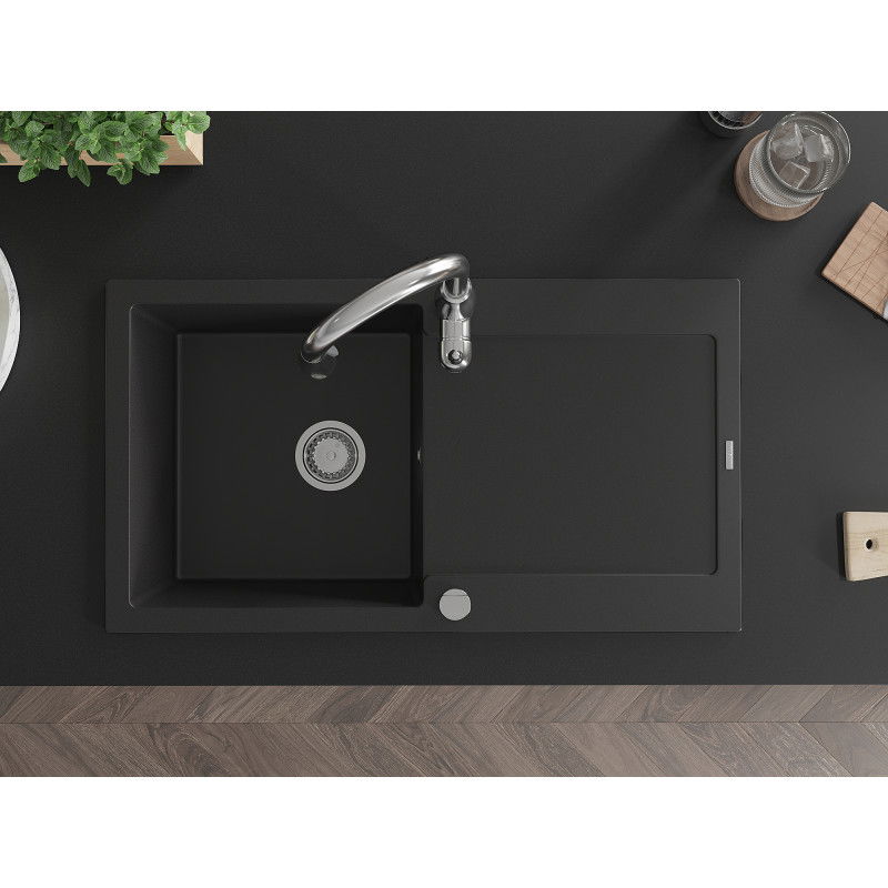 Mexen Leo гранитна мивка с 1 отделение с отцедник и кухненски смесител Savita,