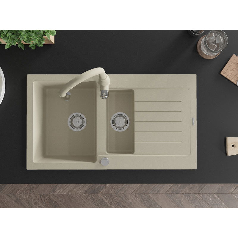 Mexen Matias мивка гранитна 1,5-камерна с отцедник и кухненски смесител Savita, бежов - 6502-69-672601-69