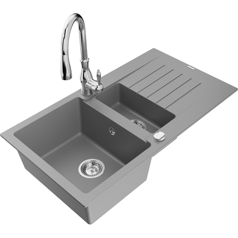 Mexen Matias гранитна мивка с 1,5 отделения с отцедник и кухненски смесител