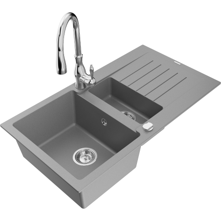 Mexen Matias гранитна мивка с 1,5 отделения с отцедник и кухненски смесител