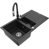 Mexen Matias гранитна мивка с 1,5 корита с отцедник и кухненски смесител Savita,