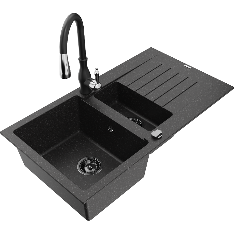 Mexen Matias гранитна мивка с 1,5 отделения със сушилник и кухненски