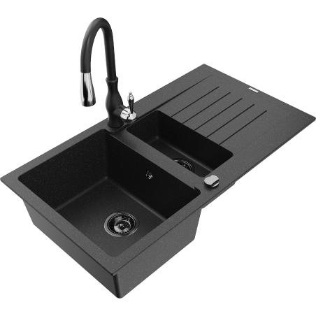 Mexen Matias гранитна мивка с 1,5 отделения със сушилник и кухненски