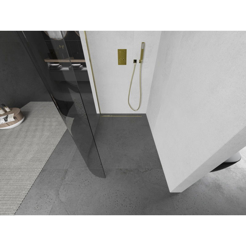 Mexen Kioto-R заоблен параван за душ Walk-in 160 x 200 cm, прозрачен 8 mm, златен - 800-160-101-50-06