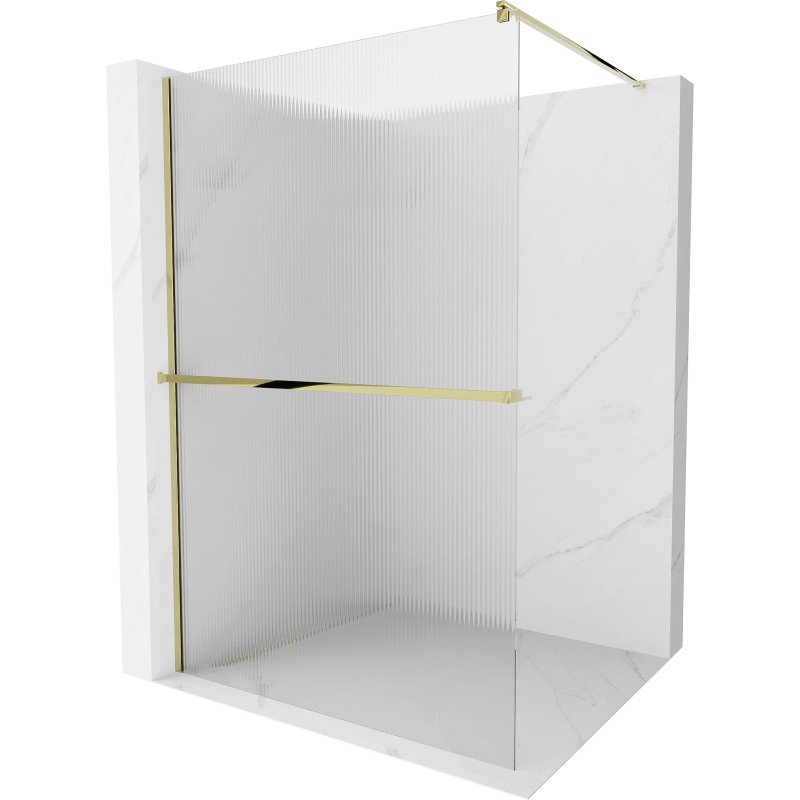 Mexen Kioto+ душ преграда с рафт Walk-in 70 x 200 см, ивици, златна - 800-070-121-50-09