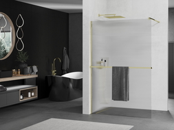 Mexen Kioto+ стена за душ с рафт Walk-in 80 x 200 см, райе, златисто - 800-080-121-50-09