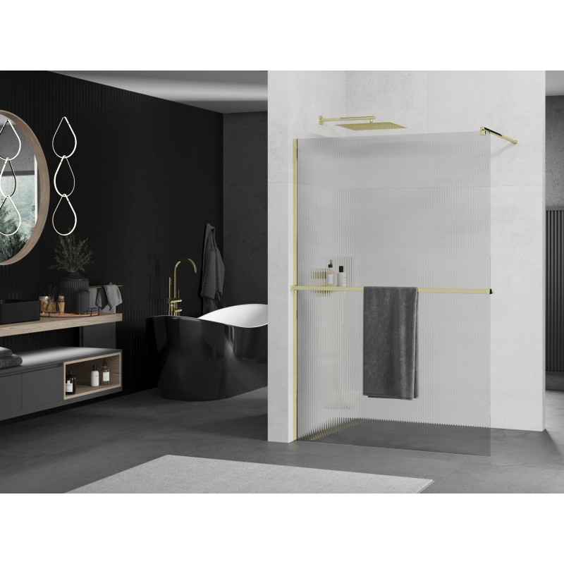 Mexen Kioto+ душ параван с рафт Walk-in 90 x 200 см, ивици, злато - 800-090-121-50-09