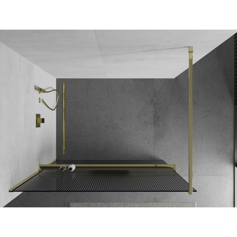 Mexen Kioto+ душ-стена с рафт Walk-in 100 x 200 cm, райе, златна - 800-100-121-50-09
