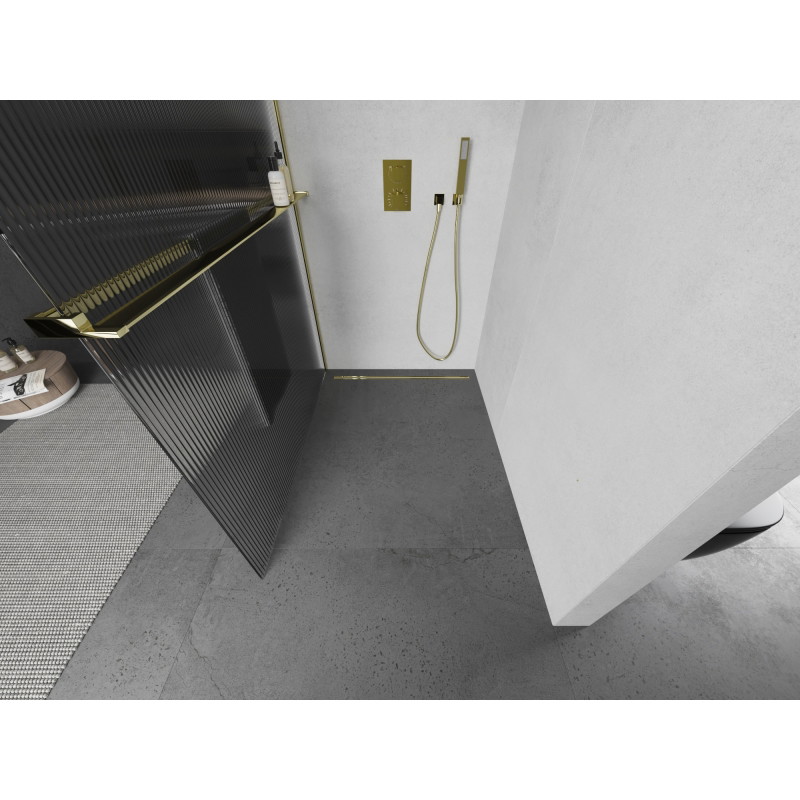 Mexen Kioto+ душ стена с рафт Walk-in 130 x 200 см, райета, златна - 800-130-121-50-09