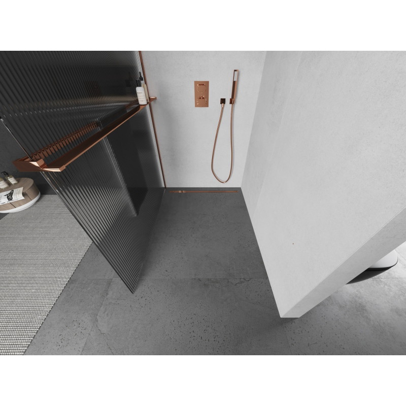 Mexen Kioto+ душ панел с рафт Walk-in 70 x 200 см, райета, розово злато - 800-070-121-60-09