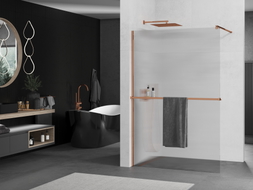 Mexen Kioto+ стена за душ с рафт Walk-in 90 x 200 см, на райета, розово злато