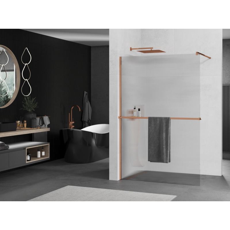 Mexen Kioto+ душ стена с рафт Walk-in 100 x 200 см, райета, розово злато - 800-100-121-60-09