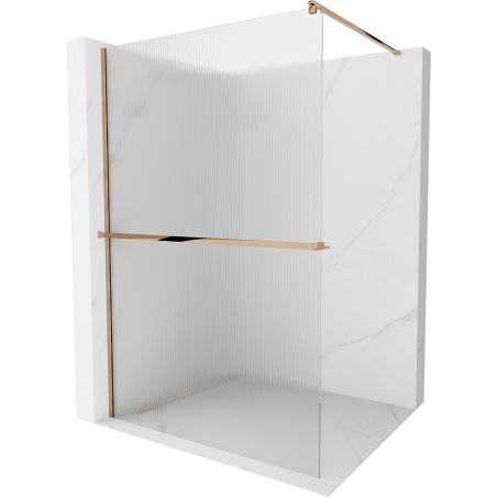 Mexen Kioto+ преграда за душ с рафт Walk-in 120 x 200 см, ивици, розово злато