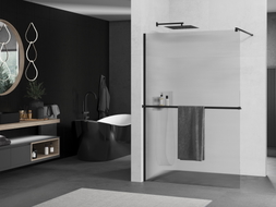Mexen Kioto+ стена за душ с рафт Walk-in 110 x 200 см, ивици, черна - 800-110-121-70-09