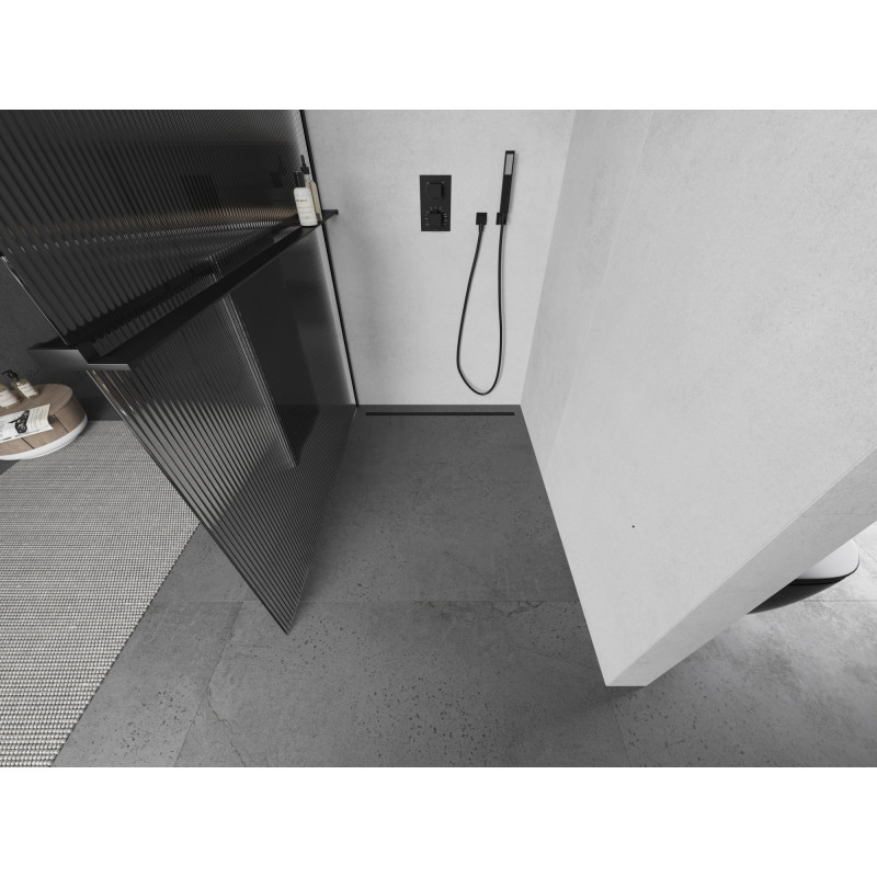 Mexen Kioto+ душ преграда с рафт Walk-in 130 x 200 см, ивици, черна - 800-130-121-70-09