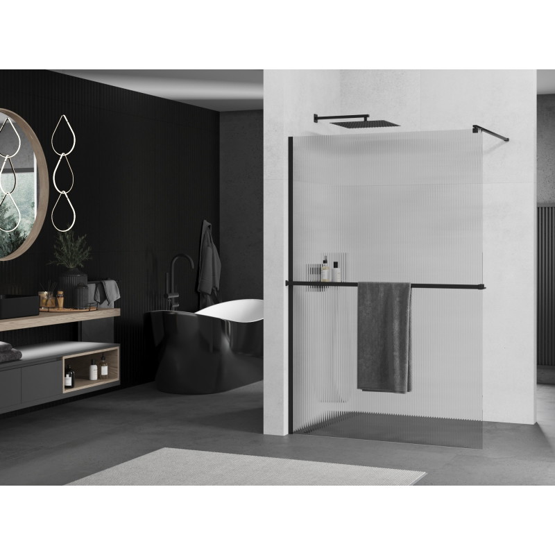 Mexen Kioto+ душ преграда с рафт Walk-in 130 x 200 см, ивици, черна - 800-130-121-70-09