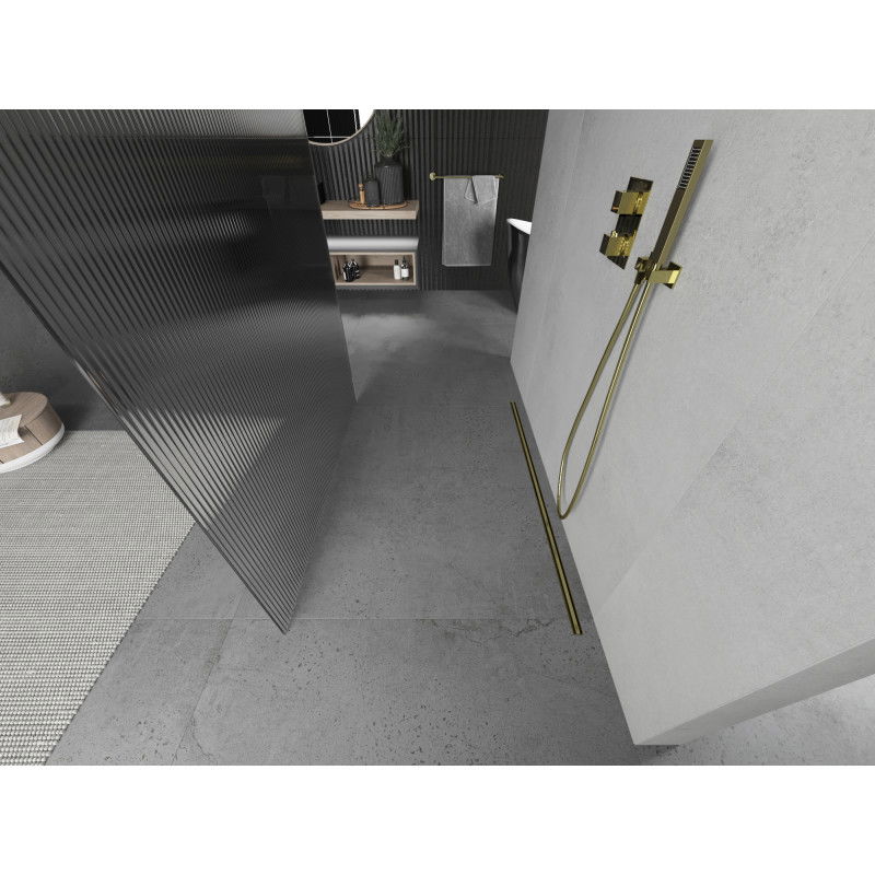 Mexen Kioto свободностоящ душекран 110 x 200 см, ивици 8 мм, златен - 800-110-002-50-09