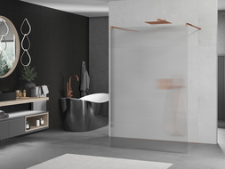 Mexen Kioto свободностояща душ преграда 130 x 200 см, ивици 8 мм, розово злато