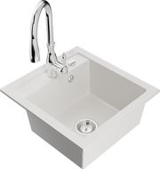 Mexen Vito мивка от гранит с 1 камера и кухненски смесител Savita, бял - 6503-20-672601-00