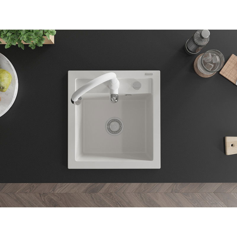 Mexen Vito кухненска мивка от гранит с 1 отделение и кухненски смесител Savita, бял - 6503-20-672601-20
