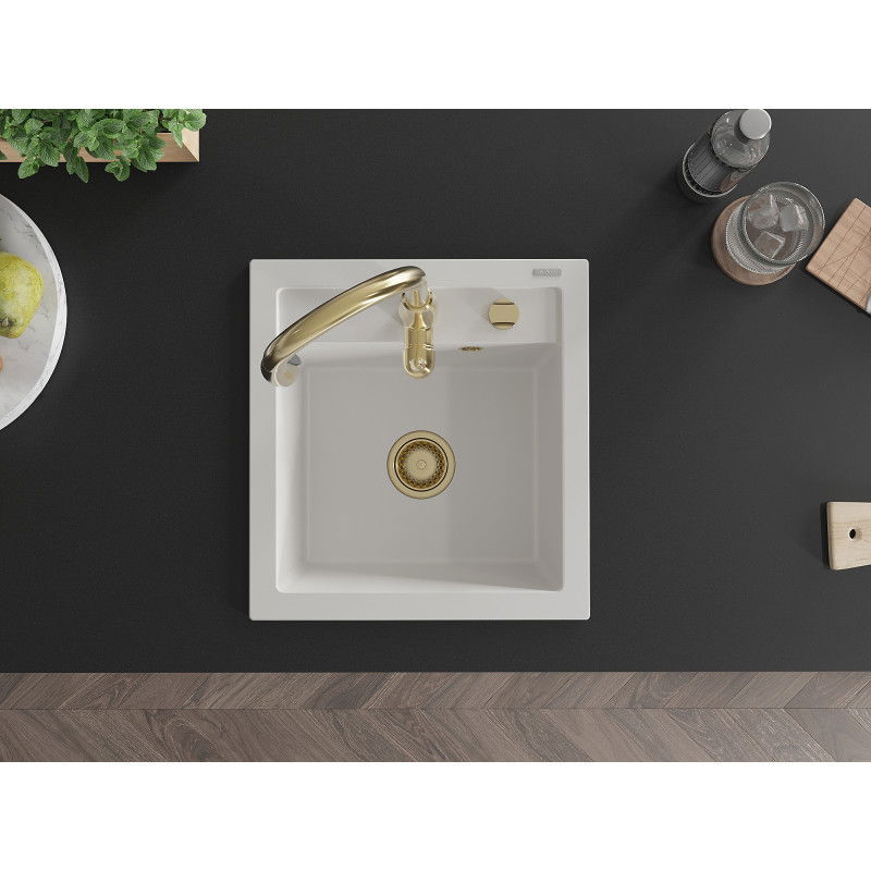 Mexen Vito гранитна мивка с 1 отделение със смесител за кухня Savita, бял - 6503-20-672601-50