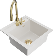 Mexen Vito гранитна мивка с 1 отделение със смесител за кухня Savita, бял - 6503-20-672601-50